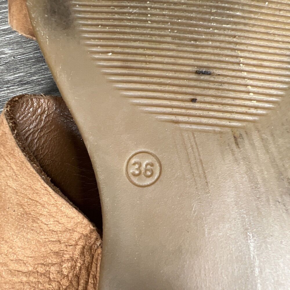 Miz Mooz Leather Slide Sandals Flats Tan EU 36 (US 5-6) Strap Toe Loop High Arch - Picture 9 of 9